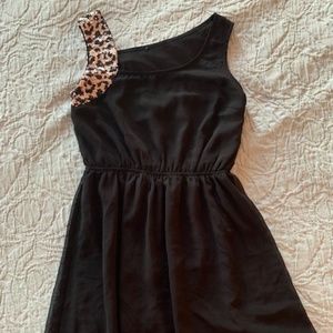 Leopard Print Sequenced Shoulder Strap Dress